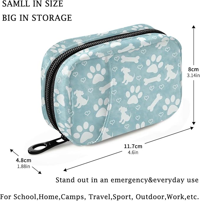 Fustylead Paw Prints Puppy Bone Heart Pill Organizer Travel Bag, Small Portable Pill Case Cute for Vitamin Fish Oil Supplements Medicine Organizer with Zipper
