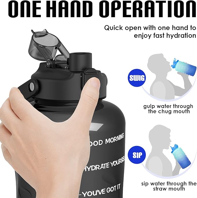 HydroPal 1 Gallon Water Bottles with Straw, 128 oz Water Bottle BPA Free Innovative 2-IN-1 Lid Gym Bottle with Times to Drink Motivational, Large for Sports Fitness Camping Water Jug （13.8X5.5 inch）