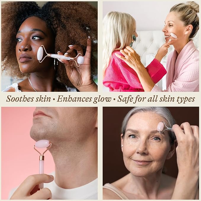 Rose Quartz Face Roller - Relaxation Gifts for Women, Skin Care Tools for Fine Lines and Wrinkles, Teenage Girl Gifts, Beauty Gift Ideas, Face Massager Tools, Facial Tool, Self Care Gift for Women