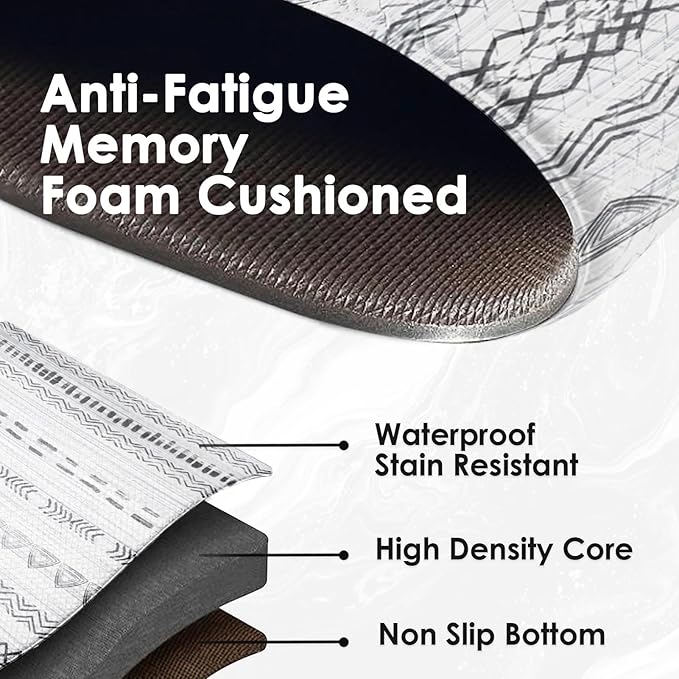 Arttown Boho Anti Fatigue Mats for Kitchen Floor, Moroccan Kitchen Mats Cushioned Anti Fatigue Rug, Waterproof Non-Slip Washable Kitchen Rugs - Gray