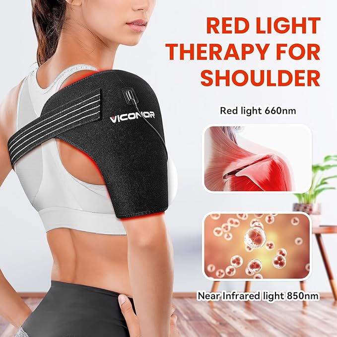 Viconor Red Light Therapy for Shoulder Pain Relife, Infrared Light Therapy for Body with Massage, Improve Joint Muscle, 660nm & 850nm Red Light Shoulder Wrap, Black1