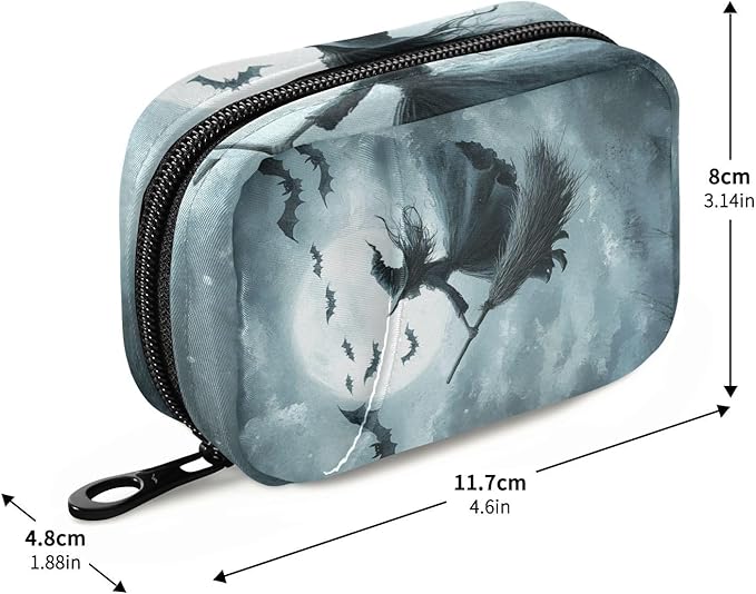 Halloween Bats and Witch Travel Pill Organizer Case Box Container Weekly Portable Vitamin Medicine Holder Storage Bag with Zipper Removable