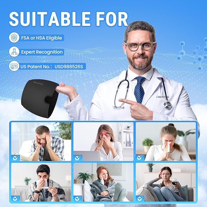 ONLYCARE Migraine Relief Cap,Soothing Migraine Mask,Upgraded Odorless Gel Ice Head Wrap, Hot and Cold Therapy, FSA or HSA Eligible Headache Ice Pack for Tension and Stress (Black 2 Pack)