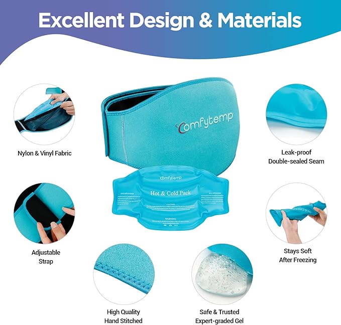 Comfytemp Back Ice Pack for Lower Back Pain Relief Product, Reusable Gel Lumbar Wrap for Sciatica Injury, Hot Cold Compress Brace for Herniated Disc, Waist Surgery Recovery Must Have - Blue