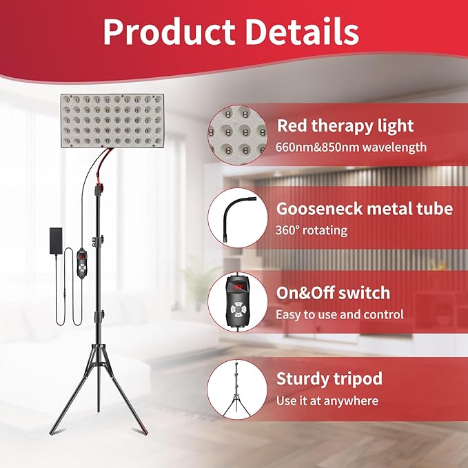 Red Light Therapy,Red Light Therapy for Face and Body,Infrared Light Therapy with Stand,Deep 660nm and Near Infrared 850nm Light Device for Body Pain Relief Skin Care
