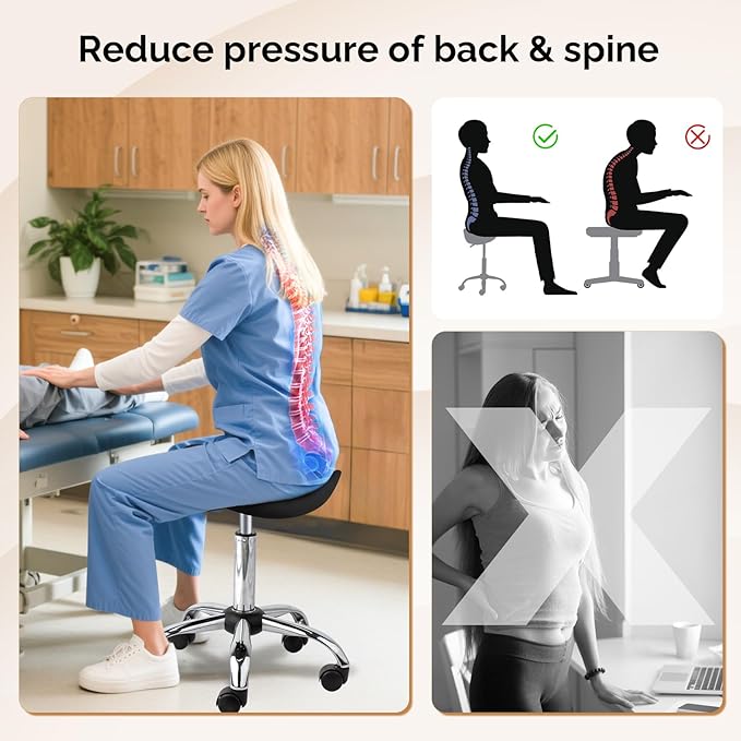 OmySalon Saddle Stool Rolling Chair, Ergonomic Saddle Chair with Swivel Wheels, Adjustable Hydraulic Stylist Cutting Stool for Salon Tattoo Massage Office Medical, Black