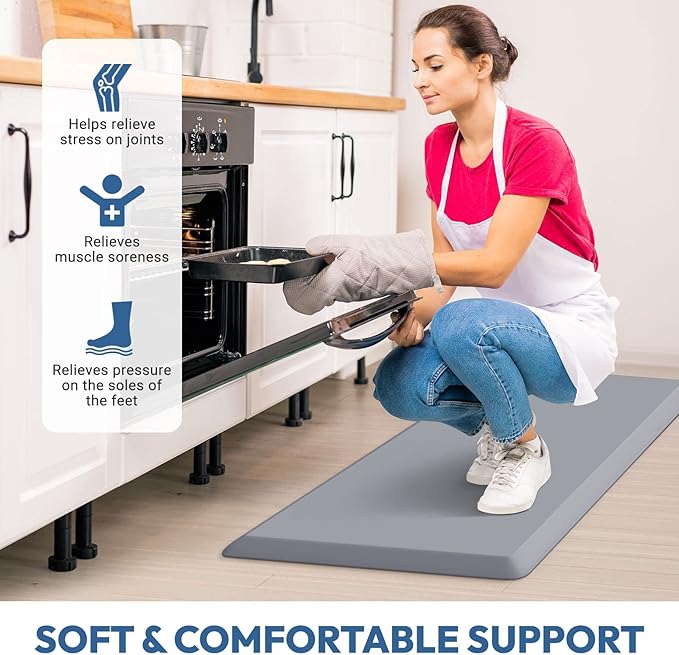 4/5 Inch Thick Kitchen Mat - Cushioned Anti Fatigue Mats for Kitchen Floor - Easy to Clean, Waterproof, Non-Slip Kitchen Rug for Sink, Office, Kitchen (24''x70'' Grey)