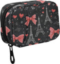 Fustylead Hand Draw Eiffel Towers Hearts Stars Red Bow Tie Travel Pill Organizer Bag with Zipper Small Pill Box 7 Day Pill Case for Purse Storage Weekly Vitamin Medicine Supplement