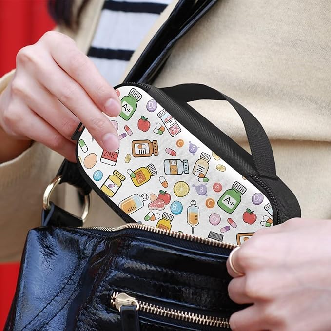 Rnyleeg White Insulin Cooler Travel Case Cute Madicine Pattern Insulin Bag with Handle Portable Diabetic Supplies Organizer Bag Small Madicine Kit for Car Home Travel