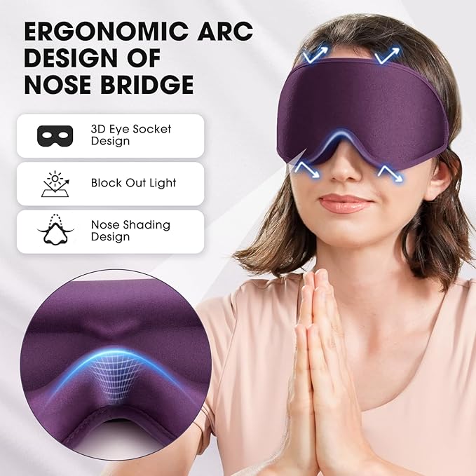 Sleep Mask | 99% Fully Block Out Light Eye Sleep Mask | Long Lash Extension | 3D Deep Contoured Eyes Cover Zero Pressure | Adjustable Straps | Sleep Travel Home Nap Rest Women Men (Purple)