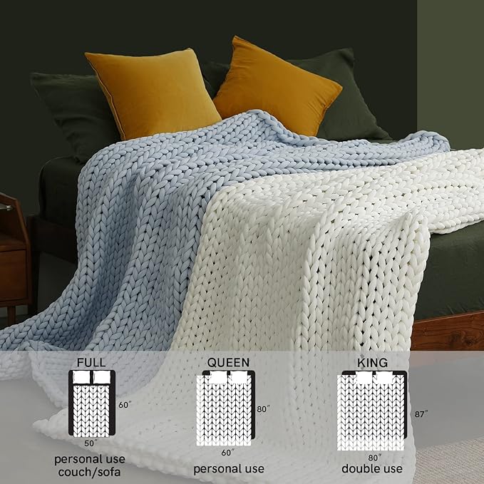 YnM Cooling Weighted Blanket, Handmade Chunky Yarn Knitted Design, Temperature Regulating and Breathable, Machine Washable Throw for Sleep or Home Decor (Azure Blue, 80x87 Inch, 25lbs)
