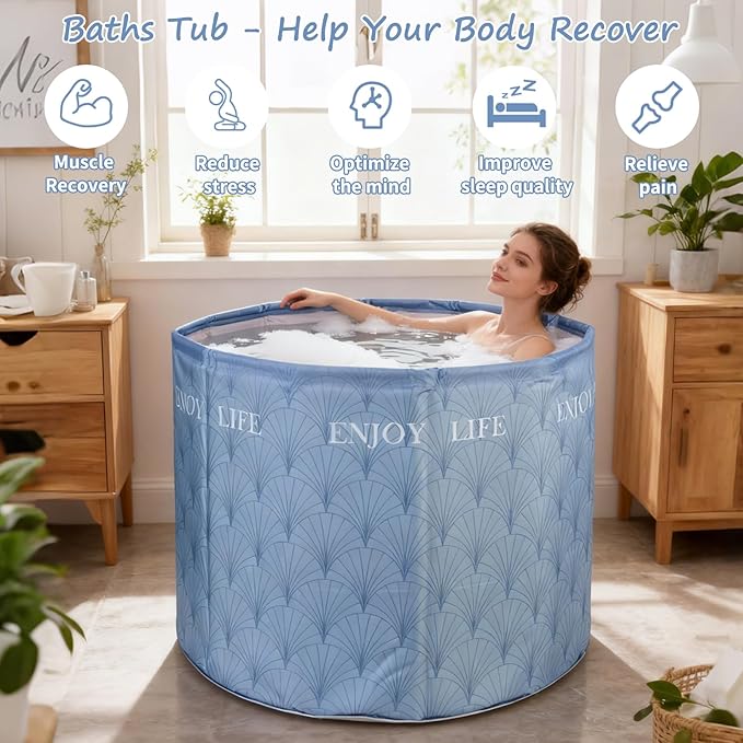 Foldable Bath Tub for Adults, Large Foldable Hot Ice Plunge Tub for Recovery, Collapsible Hot Cold PlungeTub Suitable for Home Outdoors Gyms (Insulation)