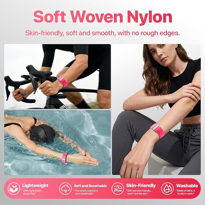 3 Pack Nylon Replacement Strap Compatible with Hume Band - Breathable & Sweatproof Sport Loop for Hume Health Band - Metal Buckle & Loop Closure - Adjustable Wristband Strap for Fitness Tracker