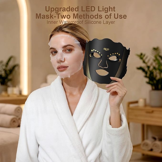 Red Light Therapy for Face, LED Face Mask Light Therapy, Rechargeable Red Light Therapy Mask for Face with Comfortable Light-Blocking Eye Protection & Timing Function At Home, Black