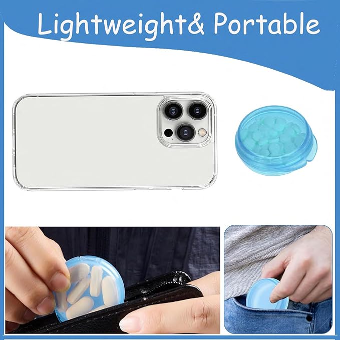 Small Pill Box (6 Pack) Travel Pill Container Small Pill Organizer Portable Daily Mini Medicine Case Holder for Pocket Purse Travel Medicine Cod Liver Oil Storage Box Earplug Case Blue