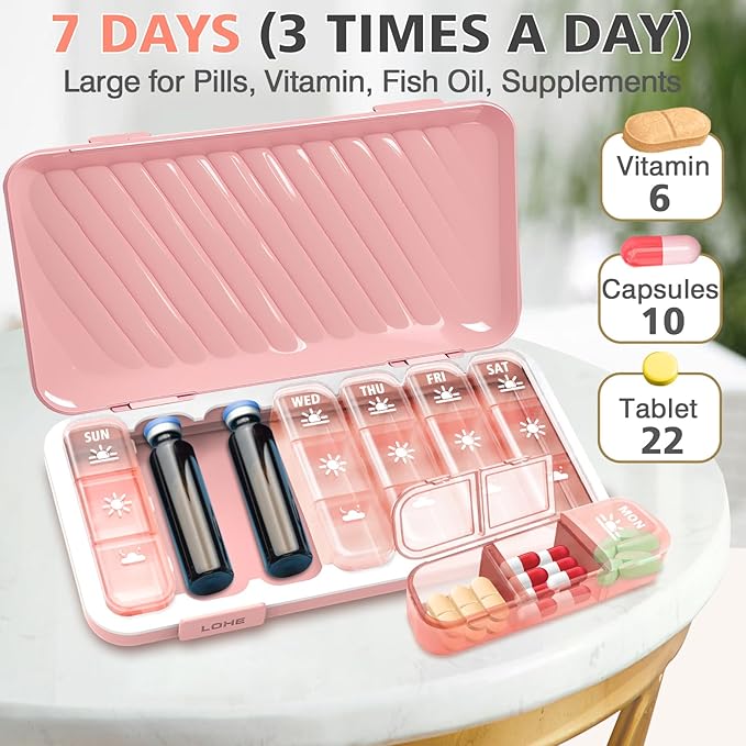 Travel Pill Organizer, 7 Day & Pill Organizer 3 Times A Day, 7 Day Pill Box - GloDeals Weekly Pill Organizer Daily Medicine Container Dispenser Case for Vitamin Fish Oil Supplement