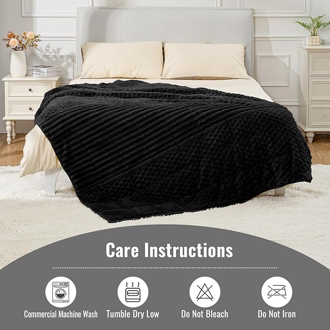 Uttermara Fleece Weighted Blanket for Adults Twin Size 15lbs, Soft Sherpa Weighted Blankets for Sleeping and Calming, Fuzzy Heavy Blanket for Bed and Couch, 48 x 72 Inches, Black