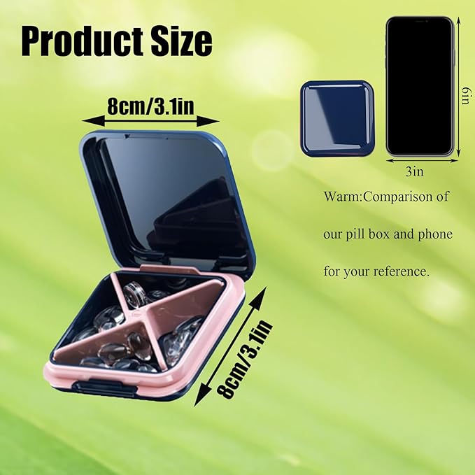 Small Pill Box, Small Pill Case Organizer Portable Daily Pill Container Medication Travel Case Pill Holder Medicine Case for Purse（Purple）