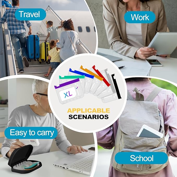 The A7-L Reusable Pill Pouches Set is Designed to fit The A7 Binder. Zippered Pill Organizers Weekly, Travel Pill Container, Reusable Zipper Pouches, Color-Coded Medicine Pouches