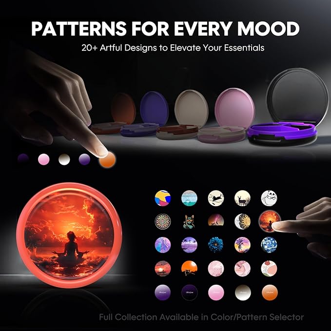 Serfeymi Small Pill Case for Purse, Unique Artistic Patterns Travel Pill Box with 3 Compartments, Portable Mini Pill Organizer for Pocket, Decorative Pill Container for Purse - Orange(Meditate)