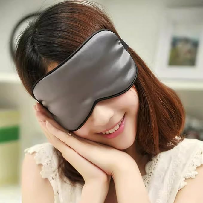 100% Mulberry Silk Sleep Mask for Women/Men Airplane Travel, Pure 22 Momme Silk Eye Mask Blackout for Sleeping, Ajustable, Luxury, Anti Wrinkle, Anti Aging Silk Blindfold, Made in USA (Slate Gray)