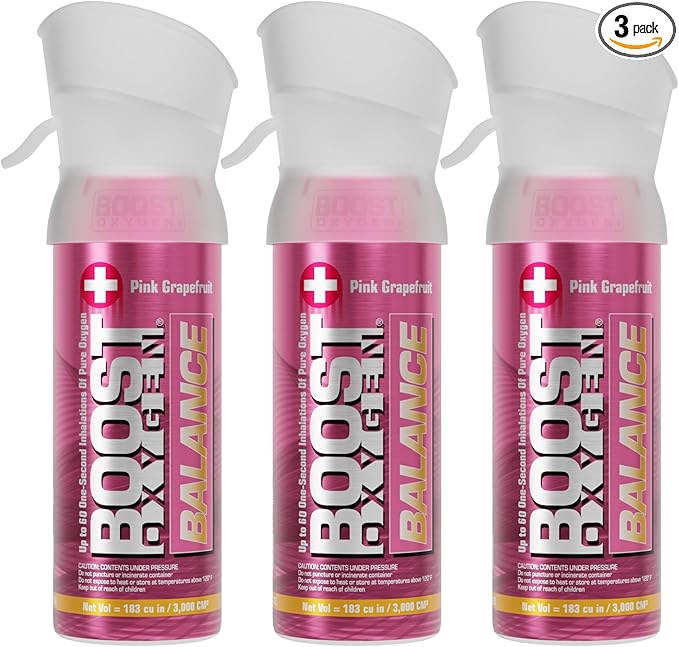 Boost Oxygen Pocket Size Balance Pink Grapefruit Aroma 3L Canister | Respiratory Support for Aerobic Recovery, Altitude, Performance & Health (3 Pack)