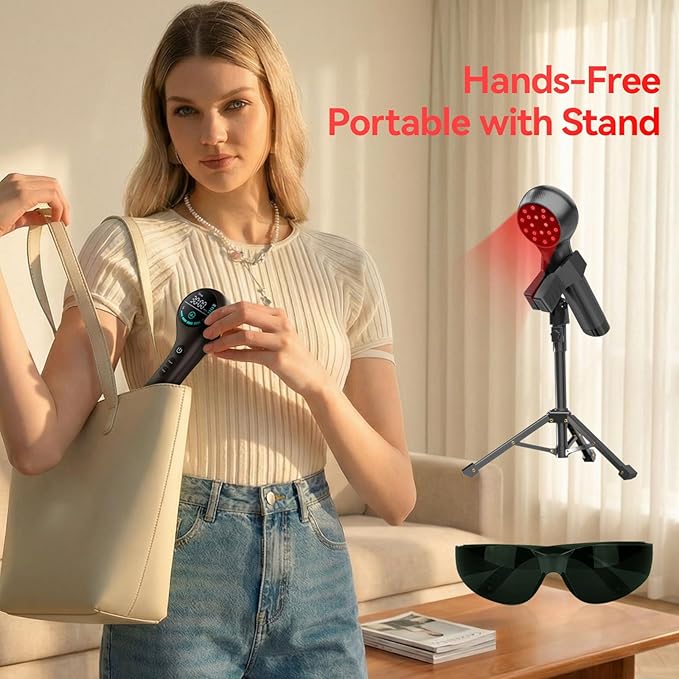 Red Light Therapy Device, Handheld Dual 660nm & 808nm Wavelength Infrared Light Therapy Wand for Body, Knee, Shoulder, Back, Joint & Pet, Promotes Pain Relief, Portable with Stand for Home Use