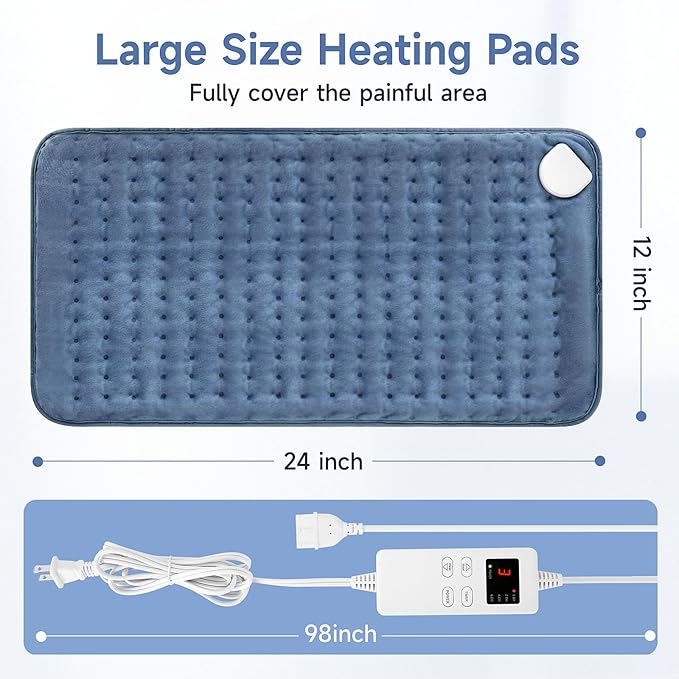 Heating Pads for Back Neck Shoulder Pain, Electric Heating Pad Auto Shut Off, Fast Heat, Large Heating Pad Christmas Gift for Women Men, Birthday Gifts for Mom Dad (Blue)