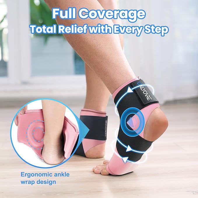 ONLYCARE Ankle Ice Pack Wrap, Soft Gel for Hot & Cold Hand Therapy for Sprained Ankle Injuries, Achilles Tendonitis, Plantar Fasciitis,Pink