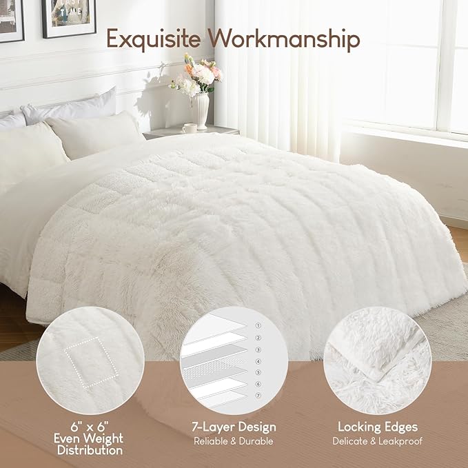 Cottonblue Fluffy Weighted Blanket 20lbs, Luxury Fuzzy Faux Fur Weighted Blanket Throw for Adults, Long Fur Shaggy Snugly Blanket Cosy Winter Blanket for Home Decor, 60"x80", Cream White