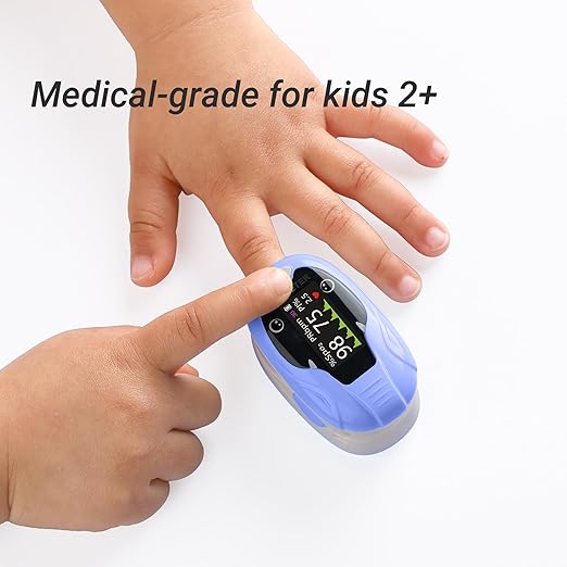 Pediatric Fingertip Pulse Oximeter for Kids, Blood Oxygen Saturation & Pulse Rate Monitor, Fast Reading SpO2 PR Display with Memory Function, Adjustable Brightness, Batteries Included