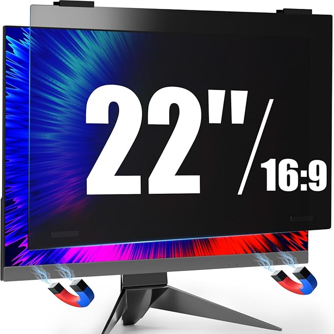 22 Inch Privacy Screen Hanging for Computer Monitor 16:9 Aspect Ratio, Magnetic Anti Glare Blue Light Private Protector Eye Care,Removable Anti Spy Filter Shield for Digital Workplaces