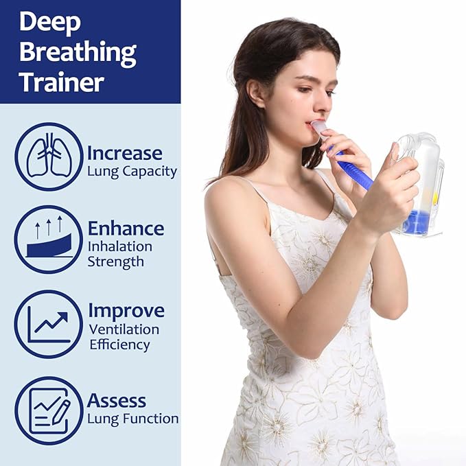 Incentive Spirometer Adult, Flutter Breathing Exercise Device for Lungs, Deep Breathing Trainer for Adults - 5000ml Volume Measurement with Flow Rate Indicator