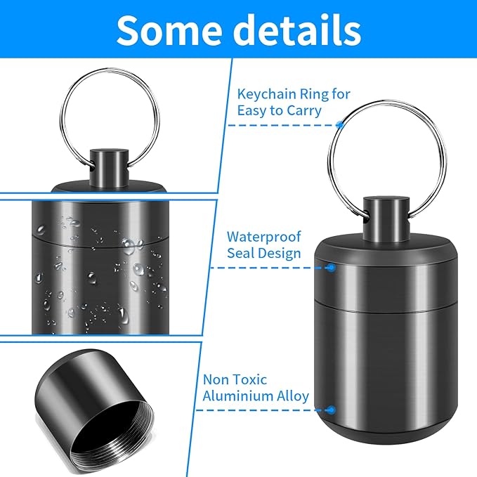 Pill Keychain Holder- Small Pill Box Waterproof Pills Fob Organizer Portable Ring Holder Keychain for Purse(Gray)