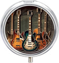 Guitars Art Pill Box 3 Compartment Small, Personalized Pill Organizer with Mirror, Portable Pill Case for Pocket Or Purse, Round Pill Containe Travel Gifts, Pill Holder