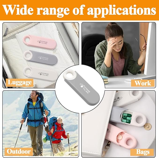 Cute Pill Organizer, Small Size Pill Case with Pull Tab, 3 Compartment Compact Portable Daily Medicine Box for Vitamins, Medications, Fish Oils, Supplements, Capsules, Gray