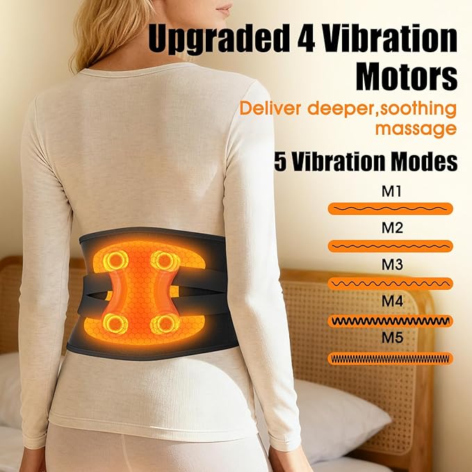 Cordless Heating Pad for Back with Massager, 10000mAh Battery Operated Portable Heated Belt with Vibration, Electric Back Massager for Lower Back, FSA Eligible HSA Birthday Gifts for Men Women Dad Mom