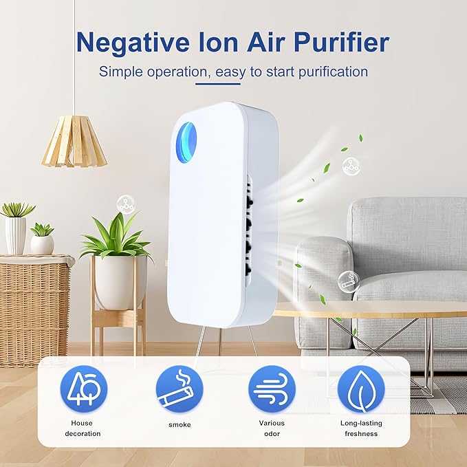 2026 New Upgraded Plug In Ionic Air Purifier with 4 Negative Ion Outlet, Small Air Ionizers for Home,Quiet Operation Air Freshener Mobile Air Cleaner for Bedroom,Living Room,Bathroom(2)