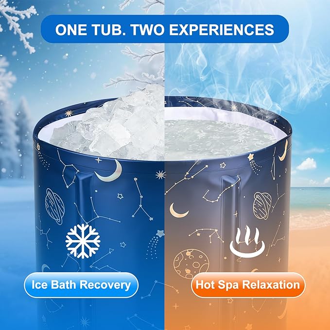 STARBRILLIANT Portable Foldable Bathtub, Collapsible Adult Travel Bath Tub for Camping, Home & Spa, Space-Saving Storage, Durable PVC Material (Starry Sky A, 27inch)