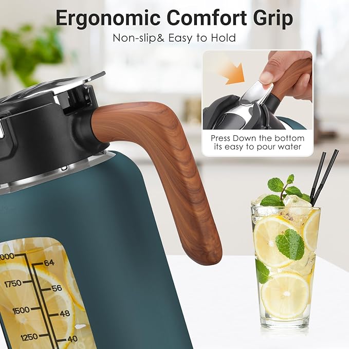 84 oz Glass Pitcher with Lid and Handle- Borosilicate Glass Water Jug/Carafe for Hot & Cold Beverages, 2.5L Large Pitcher with Silicone Sleeve & Wide Mouth, Fridge Safe for Iced Tea, Coffee, Juice
