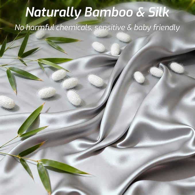 Silver Infused Bed Sheets - 20% Silk Blend Sheet with Self-Cleaning Technology for 3X Freshness Sleep, Luxe Soft Temperature Regulating Cooling Sheets for Hot Sleep (MoonlightGray,King)