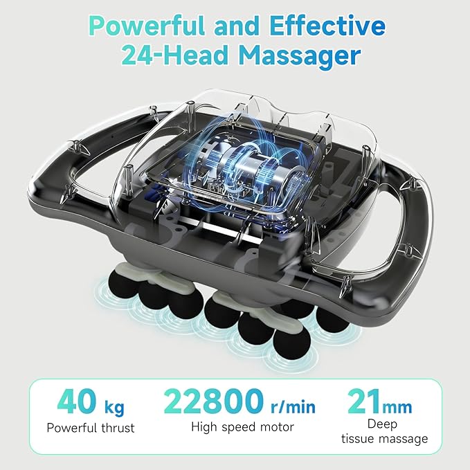 24-Head Massage Gun Set, With 99 Levels & 9 Modes, Massage Gun Deep Tissue, Legs, Waist, Neck and Back Massager for Muscle Pain Relieve, Quiet & Powerful Full Body Massager for Muscle Recovery (Gray)