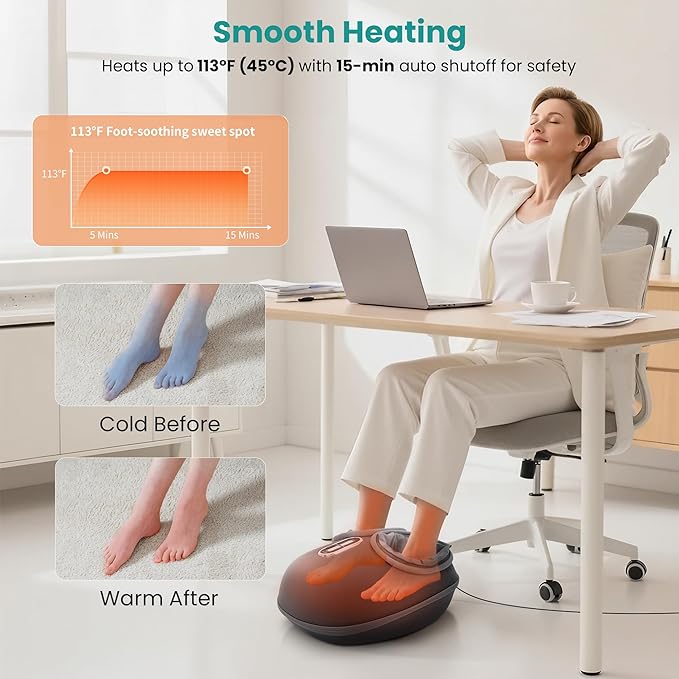Nekteck Shiatsu Foot Massager with Heat [2026 Upgraded], 3 Modes Deep Kneading Therapy Air Compression, Feet Massage Tool for Plantar Fasciitis, Relaxation Gifts for Men Women, Fits Size to US 13