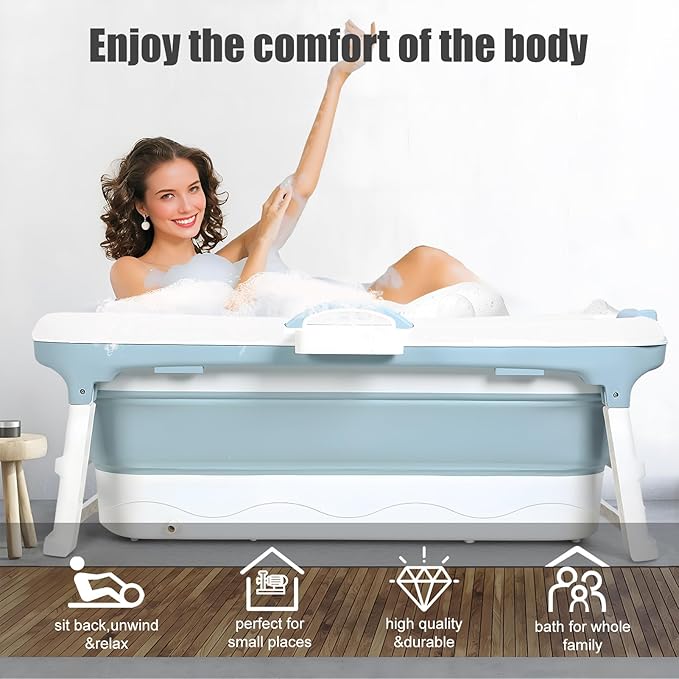 46''/50''Portable Bathtub for Adult,Foldable Bathtub with Lid,Soaking Tub with Storage Basket,Large Thicken Tub for Ice Bath,Hot Bath,Home Sauna, Sweat Steaming, Spa Barrel, Shower (1.2m)