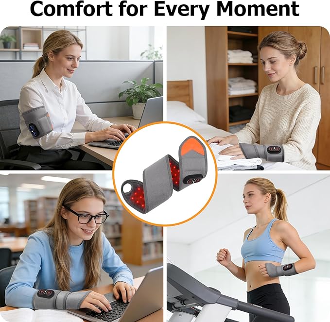 Carpal Tunnel Wrist Massager with Heat, Heated Wrist Wrap for Wrist Pain Relief, Cordless Wrist Massager for Arthritis, Repetitive Strain & Daily Wrist Soreness，3 Heats, 3 Massages, Red Light