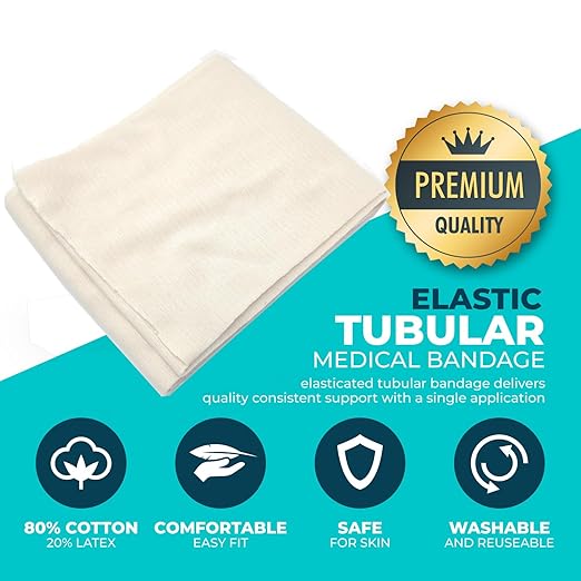 Premium Elastic Tubular Compression Bandage Size K Stockinette, 8.5 inches x 10 Feet. Reusable Elastic Bandage Sleeve Wraps Plus One Pair of Medical Scissors