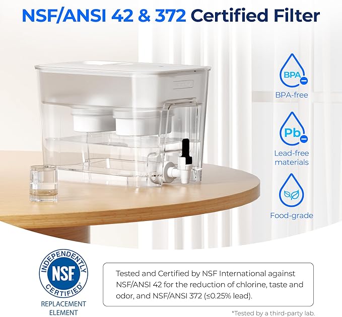 Waterdrop 40 Cup Dual Filter Dispenser, 8X Faster Filtration, 400-Gallon Lifespan, Water Filter Dispenser for Home/Office, 2 Built-in Filters, 10X Longer Lifetime, Reduces Chlorine, PFOA/PFOS, White
