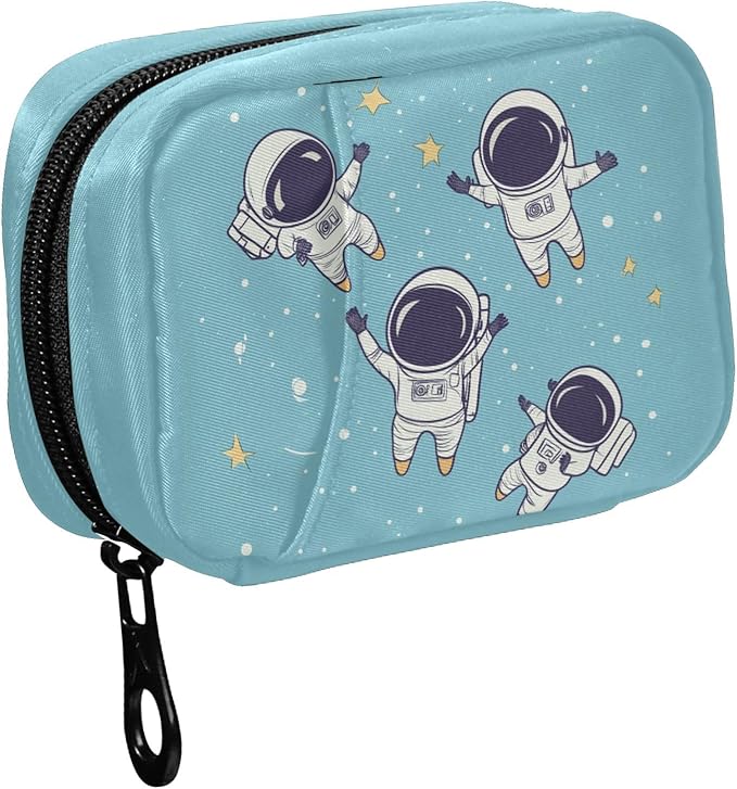 Fustylead Cute Astronauts in Space Travel Pill Organizer Bag with Zipper Small Pill Box 7 Day Pill Case for Purse Storage Weekly Vitamin Medicine Supplement