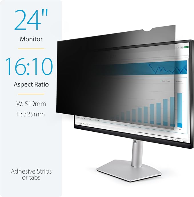StarTech.com Monitor Privacy Screen for 24" Display - Computer Screen Security Filter - Blue Light Reducing Screen Protector Film - 16:10 Widescreen - Matte/Glossy - +/-30 Degree, TAA