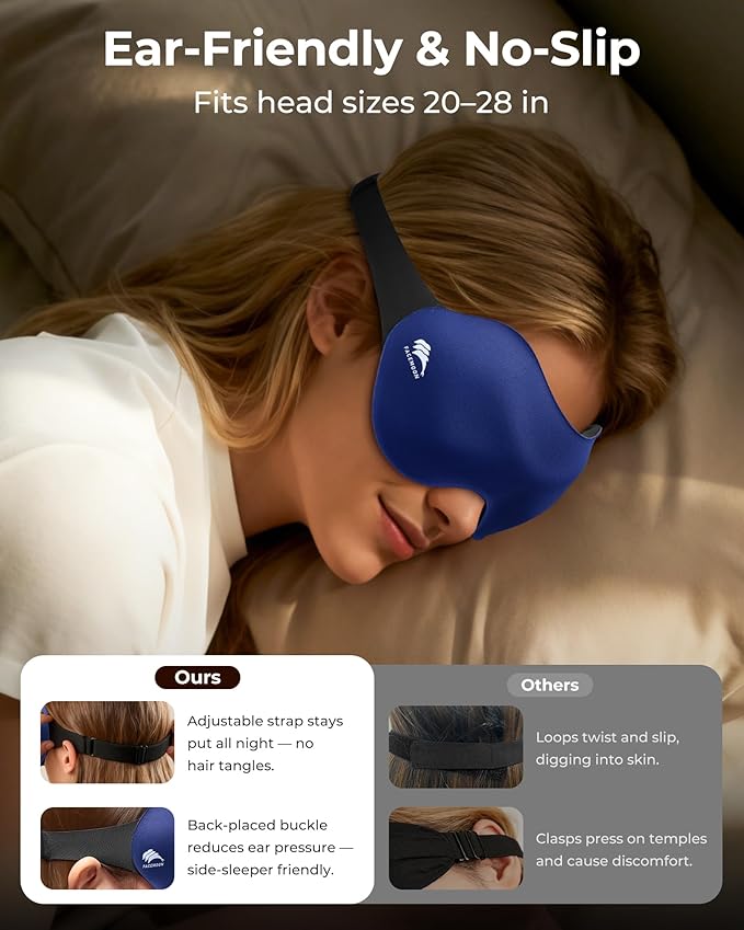 Airplane Travel Essentials Blackout: 3D Contoured Eye Masks for Sleep -Zero Pressure Sleep Mask for Women Men Lash Extensions Friendly - Perfect for Night Shift Nurse College Dorm Road Trip(Blue)